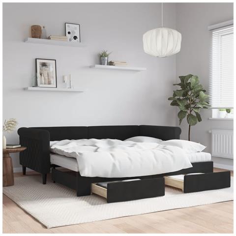 Divano Letto Estraibile con Cassetti Nero 90x190 cm in Velluto - Foto 2