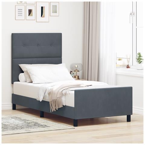 Letto Grigio Scuro, 100x200 cm, Realizzato in Velluto - Foto 2