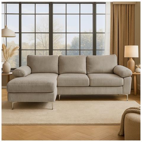Galway Divano Angolare 4-5 Posti Chaise Longue Sinistra Velluto A Coste Beige - Foto 4