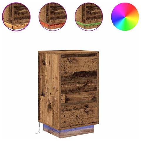 Comodino con Luci LED Legno Antico 38x34x65 cm - Foto 1