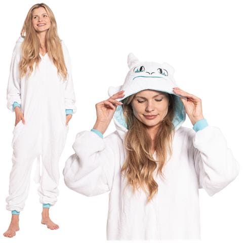 Pigiama Da Donna Tuta Intera Kigurumi Onesie Drago Sdentato Bianco 175-185 Xl - Foto 1