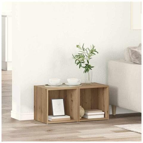 Mobile TV 2 pcs Marrone 37 x 35 x 37 cm Legno multistrato - Foto 2