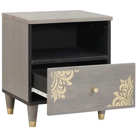 Armadio da Notte Grigio 40 x 33 x 46 cm legno massello di mango - Foto 2