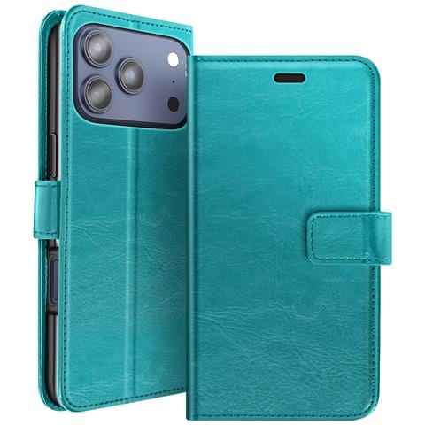 Custodia A Portafoglio Per Iphone 17 Pro Max Con Cinturino Da Polso E Funzione Stand, Blu Petrolio - Foto 1