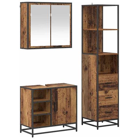 Set di mobili per il bagno con cassetto 3 pcs Legno vecchio - Foto 1