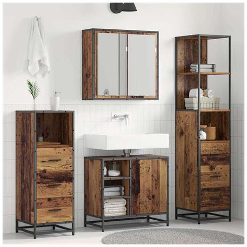 Set di mobili per il bagno con cassetto 3 pcs Legno vecchio - Foto 2