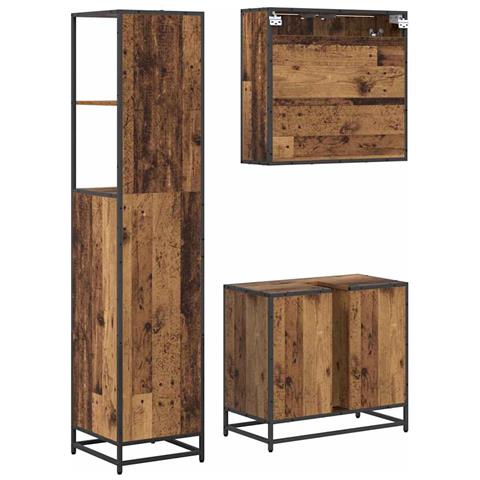 Set di mobili per il bagno con cassetto 3 pcs Legno vecchio - Foto 9