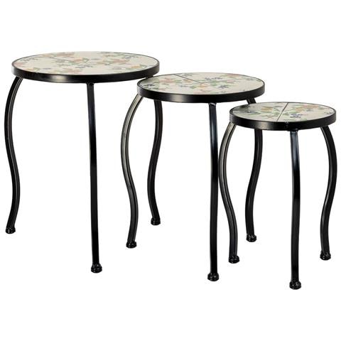Set Di 3 Supporti In Mosaico Beige E Ferro Battuto: 33x33x37h, 28x28x3 - Foto 1