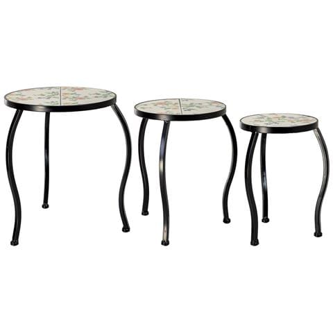 Set Di 3 Supporti In Mosaico Beige E Ferro Battuto: 33x33x37h, 28x28x3 - Foto 2
