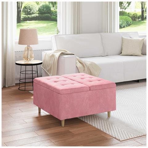 Pouf contenitore con cuscino Rosa 80 x 80 x 45 cm Velluto - Foto 2