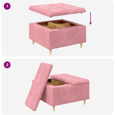 Pouf contenitore con cuscino Rosa 80 x 80 x 45 cm Velluto - Foto 9