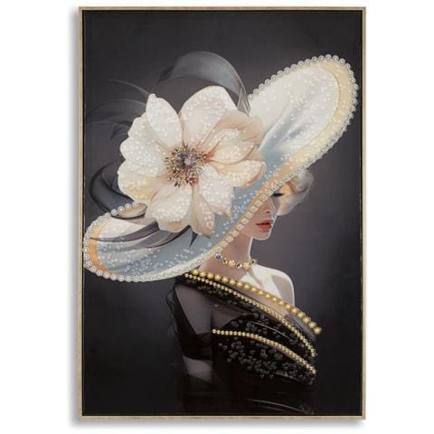 Stampa Su Tela Donna Con Fiore-multicolore-legno-62x4x92 Cm - Foto 1