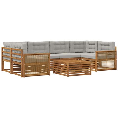 Set di divani da esterno 7 pcs Naturale e Grigio Chiaro - Foto 1