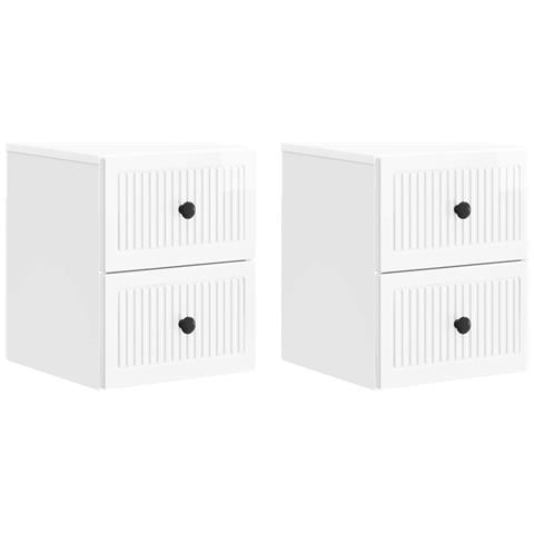 Mobiletto da notte a muro 2 pcs Bianco Lucido 33 x 34,5 x 40 cm - Foto 1