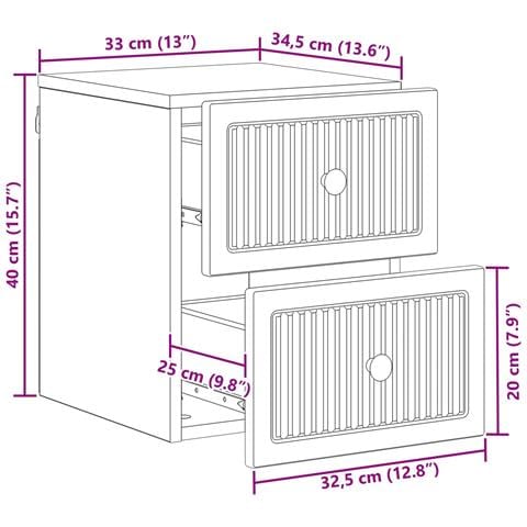 Mobiletto da notte a muro 2 pcs Bianco Lucido 33 x 34,5 x 40 cm - Foto 9
