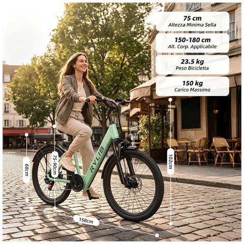 SU7 Bicicletta Elettrica da Città 24" per Adulti 250W Batteria 36V 13Ah Autonomia 30-60 km 25 km /h Shimano 7 Velocità Display LCD Sblocco NFC Verde - Foto 7