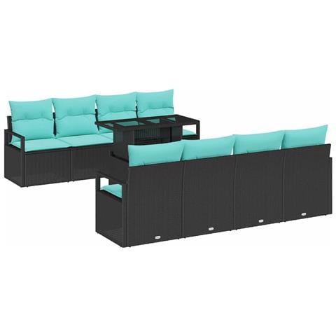 Set Divano da Giardino 9 pz 6-Numero di posti Nero e Blu - Foto 1