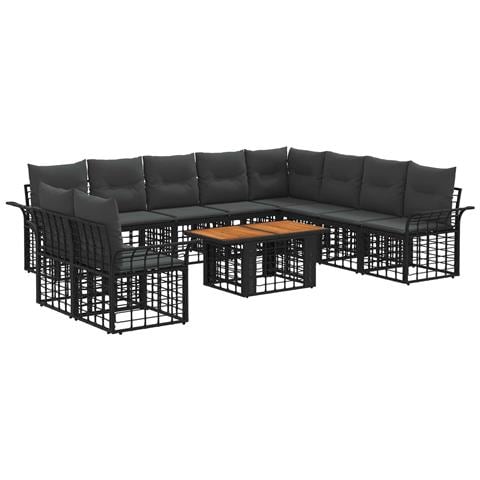 Set Divano da Giardino 11 pz Nero e Grigio scuro polyrattan - Foto 1