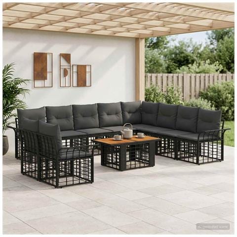 Set Divano da Giardino 11 pz Nero e Grigio scuro polyrattan - Foto 10