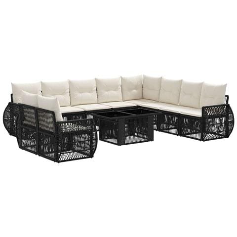 Set Divano da Giardino 11 pz Nero e Bianco Crema polyrattan - Foto 1