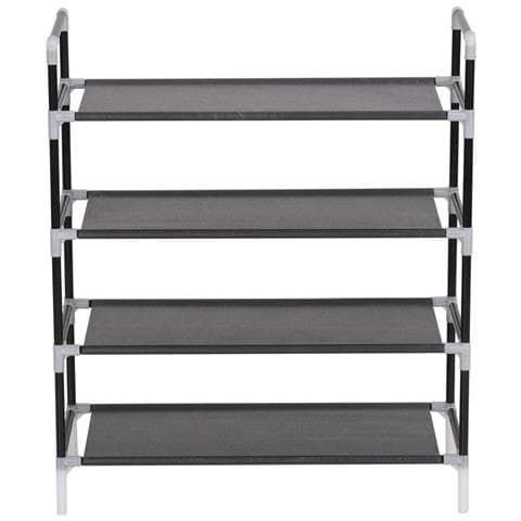 Scarpiera con 4 Ripiani in Metallo e Tessuto non Tessuto Nero - Foto 6