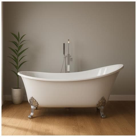 Vasca Da Bagno Free Standing Ovale Con Piedini Bianco Lucido 160 X 75 X 84cm - Foto 3