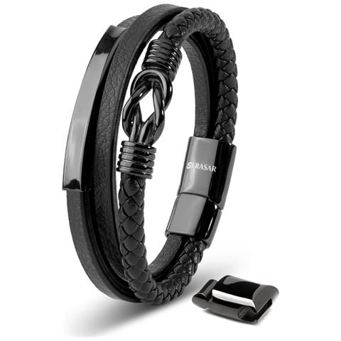 Bracciale da Uomo in Pelle, ""Proud"", 23cm, Nero - Foto 1