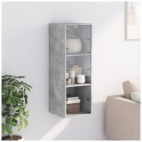 Mobile A Muro Con Ante In Vetro Grigio Cemento 35x37x100 Cm - Foto 3