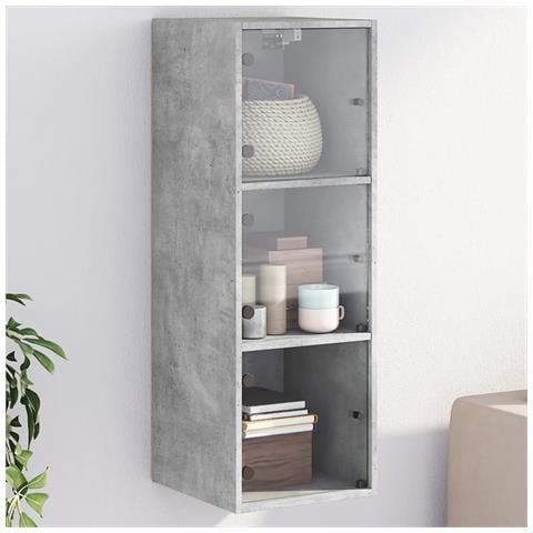 Mobile A Muro Con Ante In Vetro Grigio Cemento 35x37x100 Cm - Foto 1