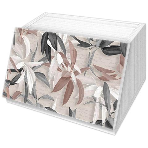 Portapane White Leaves Mix Foglie Tropicali Grigio Tortora, Conserva Freschezza Pane, Versatile Per Cibo Secco, Design Unico, Apertura Frontale Con Aerazione, 40x20x30cm, Chiaro, Legno - Foto 1