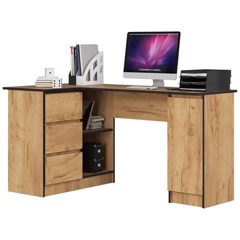 Scrivania ad angolo B20 sinistro, 1 anta e 3 cassetti, 155x85x77 cm, Colore Quercia Craft - Foto 1