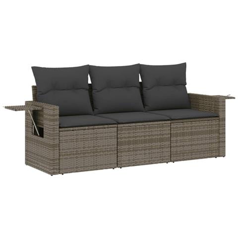 Set Divani Da Giardino 3 Pz Con Cuscini Grigio In Polyrattan - Foto 2