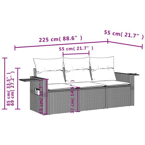 Set Divani Da Giardino 3 Pz Con Cuscini Grigio In Polyrattan - Foto 3