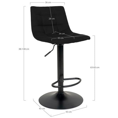 Set 2 Sgabelli Alti Middelfart - Nero - Velluto - 43x43x108 Cm - Foto 5