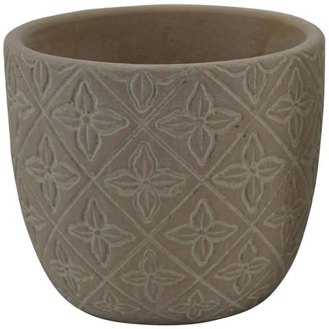 Vaso Tondo Piccolo Da Esterno Giardino In Fibra Di Argilla Decorata Marrone Bergenia - Foto 1