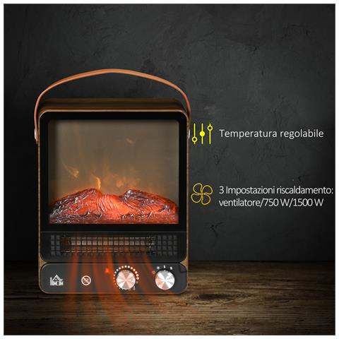 Camino Elettrico Con Fiamma Led, 3 Modalità Di Riscaldamento E Interruttore Di Sicurezza, 30.3x17.5x37.4 Cm - Foto 6