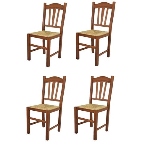 Set 4 Sedie Modello Silvana Per Cucina Bar E Sala Da Pranzo, Robusta Struttura In Legno Di Faggio Color Noce Chiaro E Seduta In Paglia - Foto 1