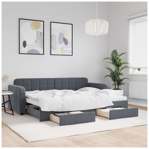 Divano Letto Estraibile Cassetti Grigio Scuro 80x200cm Velluto - Foto 1
