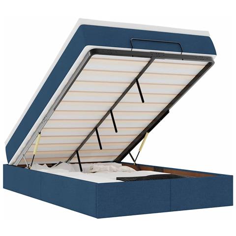 Struttura Letto Pouf Con Materasso Blu 120x200 Cm In Tessuto - Foto 2