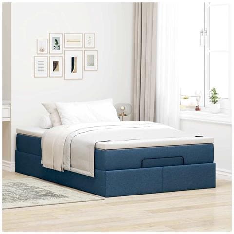 Struttura Letto Pouf Con Materasso Blu 120x200 Cm In Tessuto - Foto 3