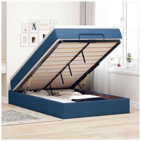 Struttura Letto Pouf Con Materasso Blu 120x200 Cm In Tessuto - Foto 1