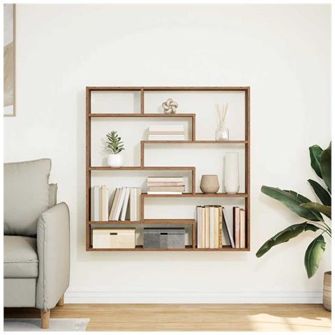 Mensola A Cubo Da Parete 7 Scomparti In Truciolato Legno Antico - Foto 3