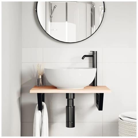 Ripiano A Parete Per Lavabo In Acciaio E Massello Di Rovere - Foto 2