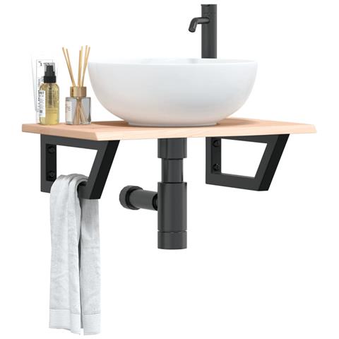 Ripiano A Parete Per Lavabo In Acciaio E Massello Di Rovere - Foto 8