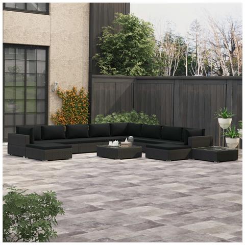 Set Divani Da Giardino 12 Pz Con Cuscini In Polyrattan Nero - Foto 8