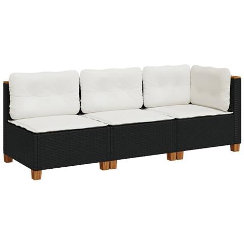 Divano Da Giardino A 3 Posti Con Cuscini Nero In Polyrattan - Foto 1