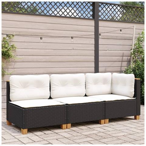 Divano Da Giardino A 3 Posti Con Cuscini Nero In Polyrattan - Foto 2