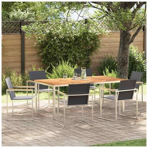 Set da Pranzo per Giardino di 7 Pezzi in Legno Massello di Teak, Tavolo da Pranzo All'aperto 180x90x75 cm in Legno Massello di Teak - Foto 2