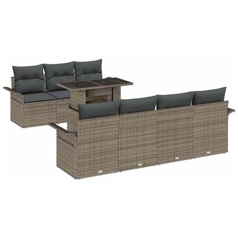 Set Divano Giardino di 8 Pezzi con Cuscini Grigio Poli Rattan - Foto 1