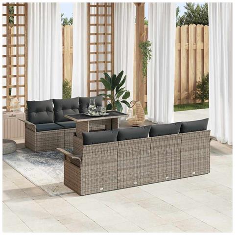 Set Divano Giardino di 8 Pezzi con Cuscini Grigio Poli Rattan - Foto 2